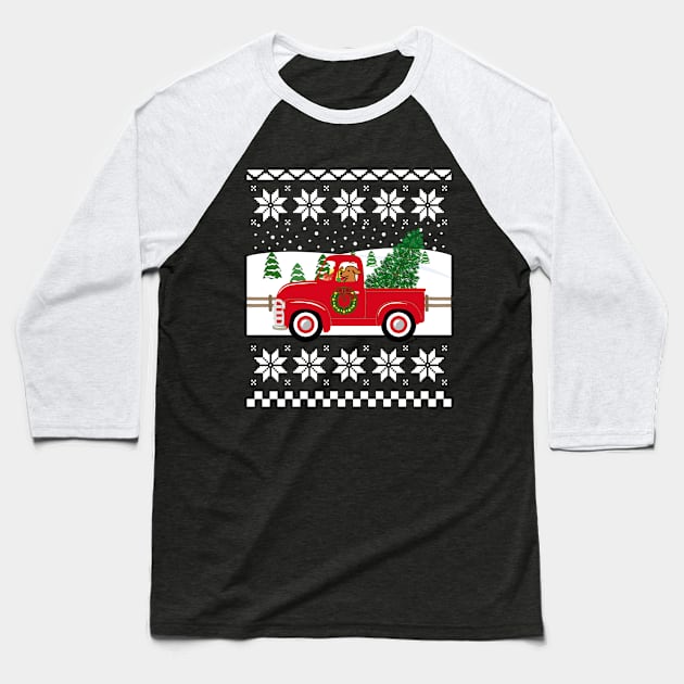 Fox Red Labrador Red Truck Christmas Ugly Sweater Baseball T-Shirt by HappyLabradors